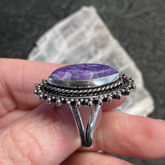 Charoite Antique Styled Ring Size 7 - Picture 8 of 9